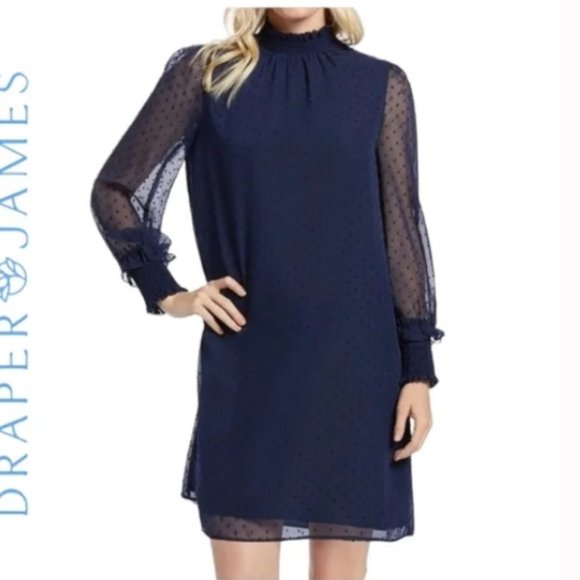 Draper James Navy Swiss Dot Smocked Dress Size XXL - Picture 1 of 3